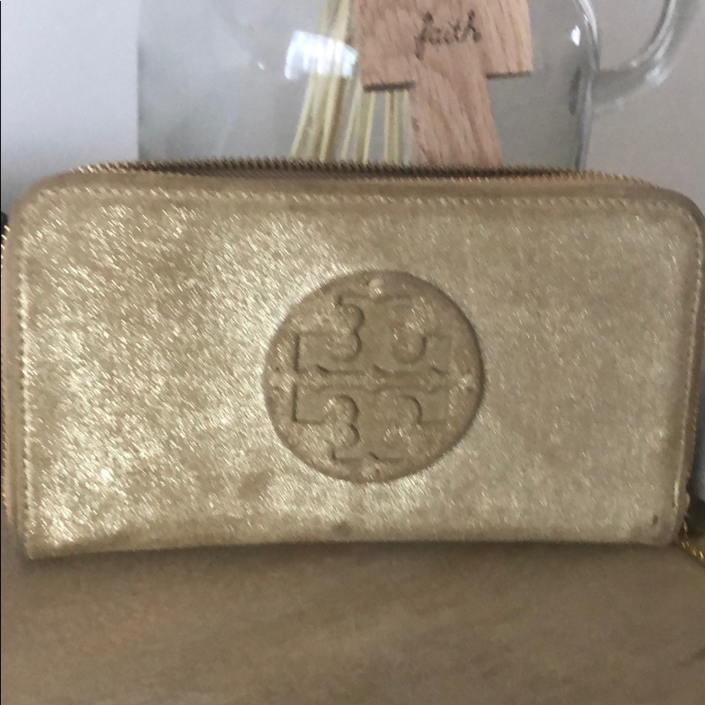 Tory Burch Gold Sude Wallet